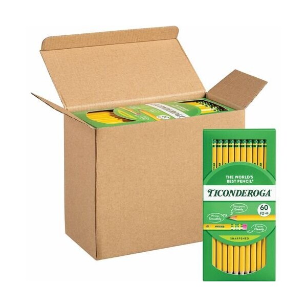 Dixon Ticonderoga Pencil, w/ Eraser, No 2 Black Lead, 2 Yellow Barrel, 240PK DIXX14634 - main